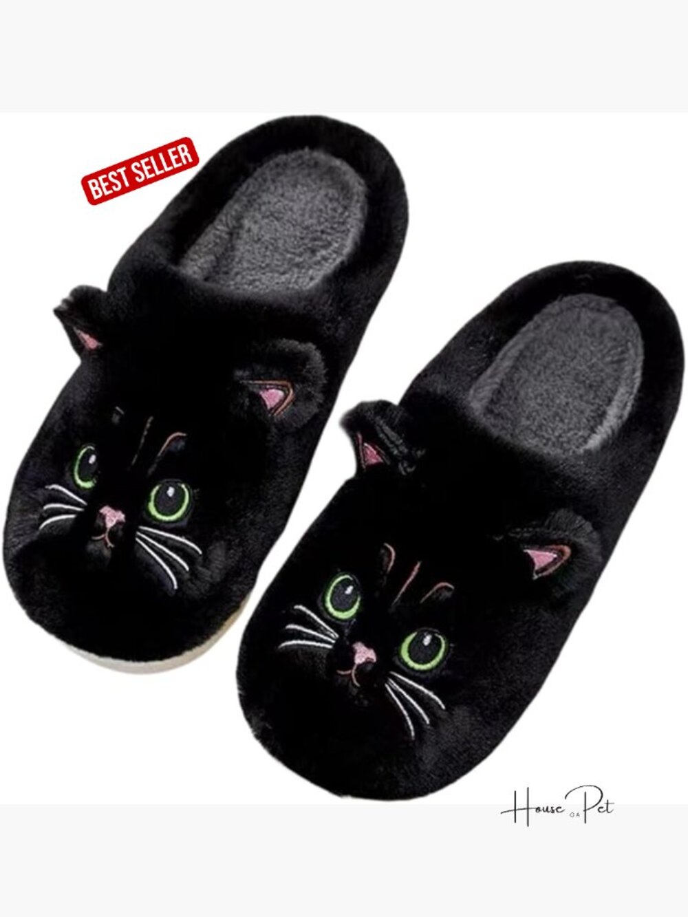 Plush Animal Slippers with Anti-Slip EVA Sole, Cute Cat Design